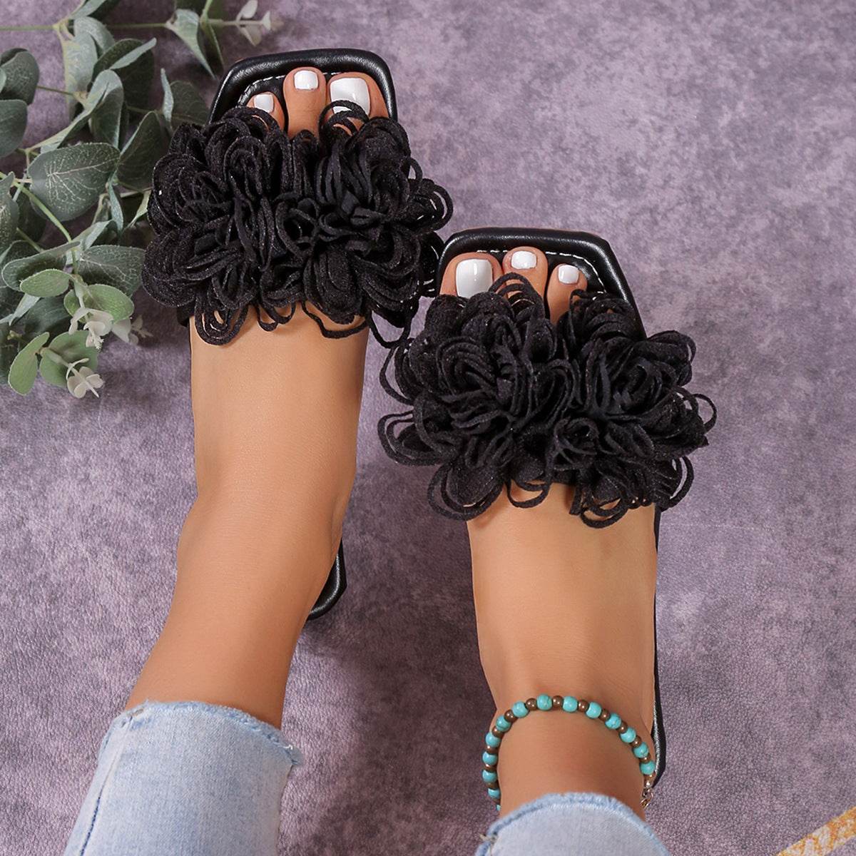 Fashion Flower Flat Slippers For Women - Mubimart