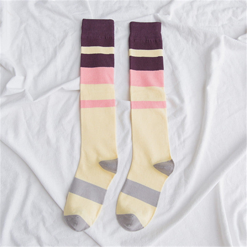 Contrasting color knee-length women's socks - Mubimart -  