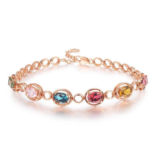 Rose Gold Simulation Tourmaline Colored Gemstone Bracelet Female Bracelet - Mubimart