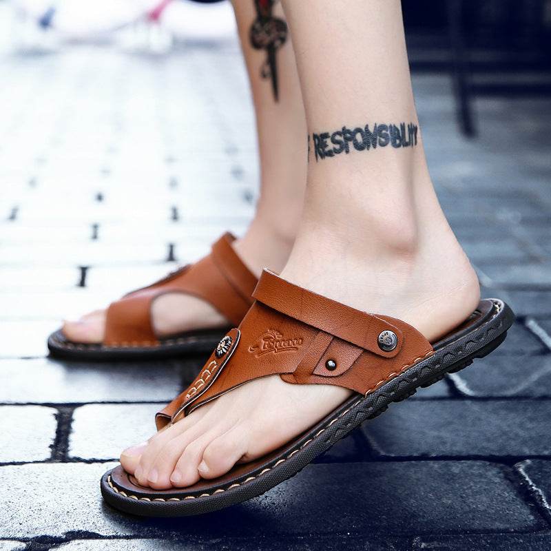 Men's two-toed leather plus-size sandals - Mubimart
