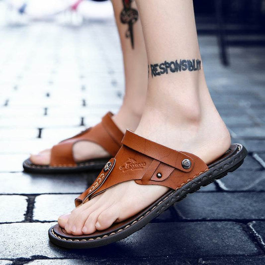 Men's two-toed leather plus-size sandals - Mubimart