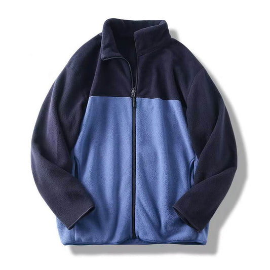 Polar Fleece Zipper Jacket Jacket Fleece Sweater Coat Color Contrast Patchwork - Mubimart
