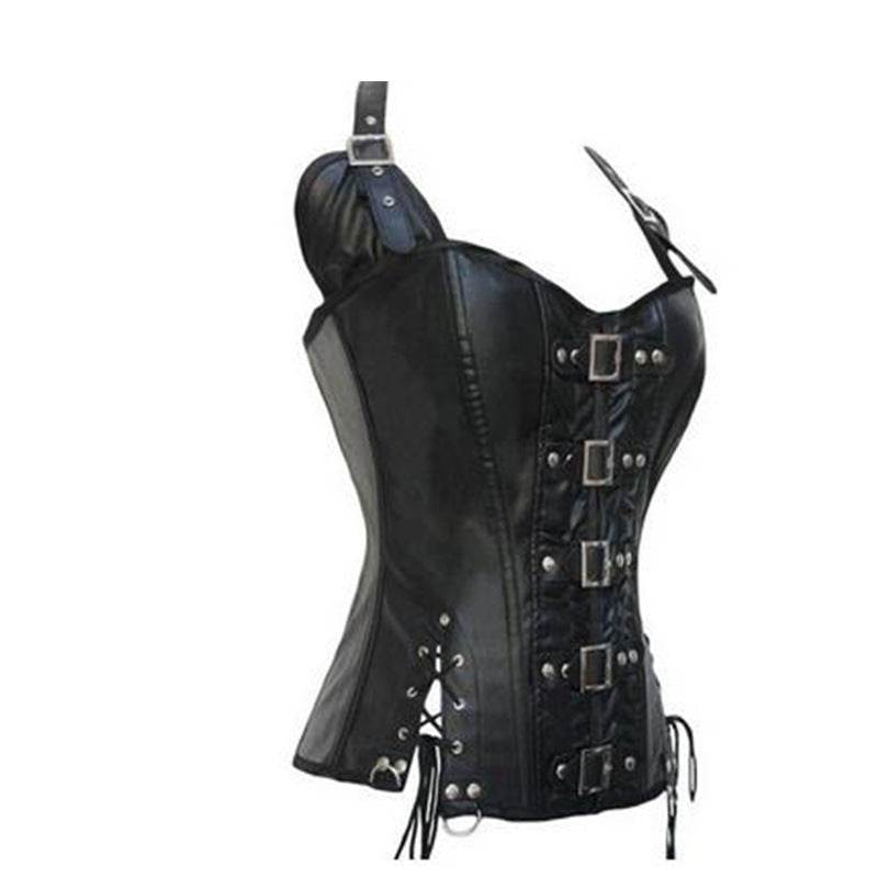 Punk PU corset leather halter corset - Mubimart