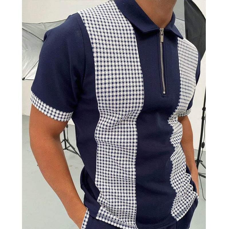 POLO Polo Shirt Zipper Check Men's T-shirt - Mubimart