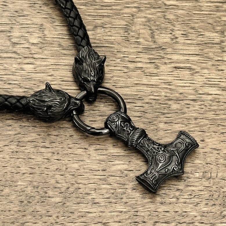 Mens Fashion Leather Necklace Compiled With Hammer Shape Pendant - Mubimart