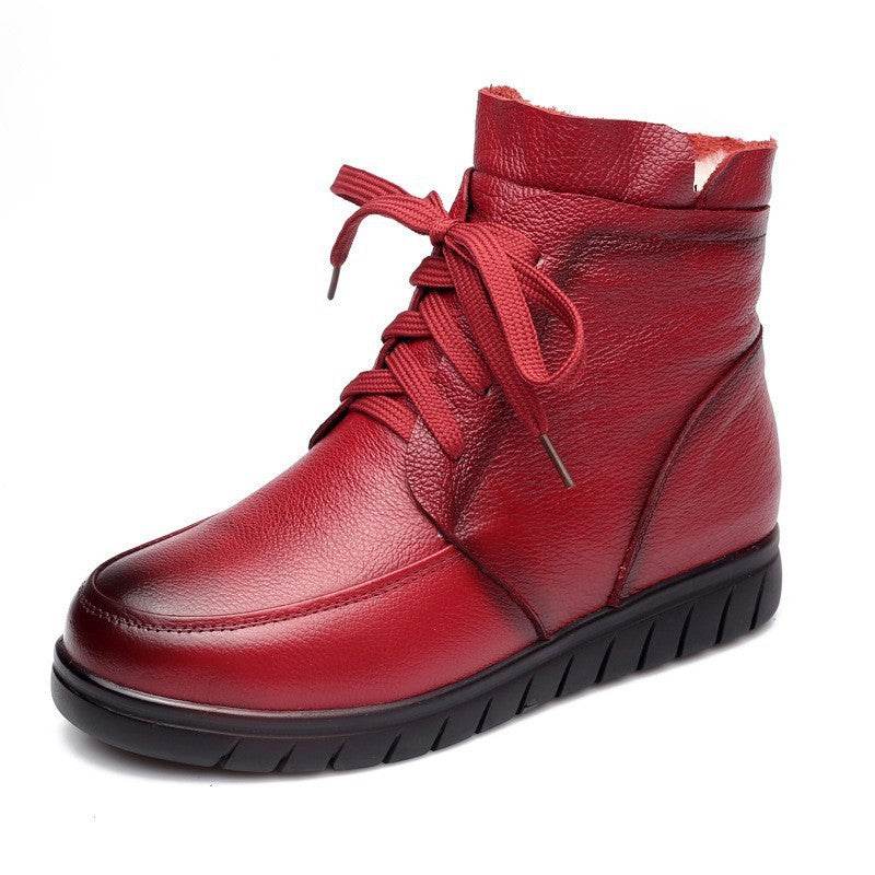 Leather wool booties - Mubimart