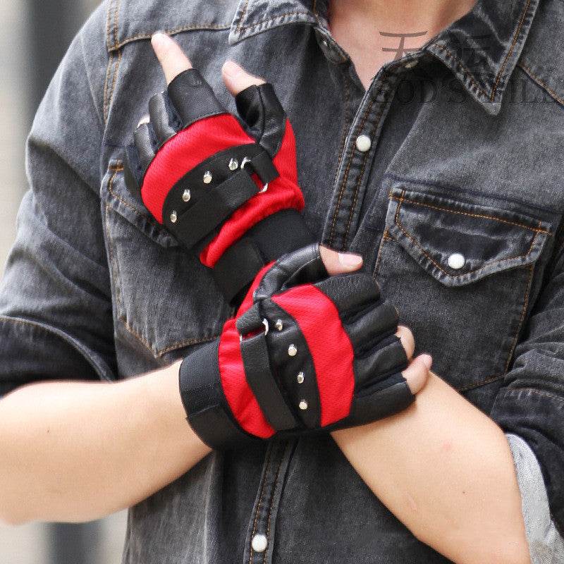 Men's leather warm half finger gloves - Mubimart