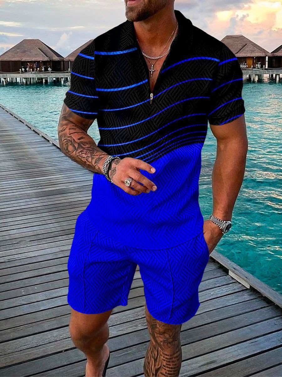 Polo Shirt Suit Men's Casual 3D Printed Polo Shirt Shorts