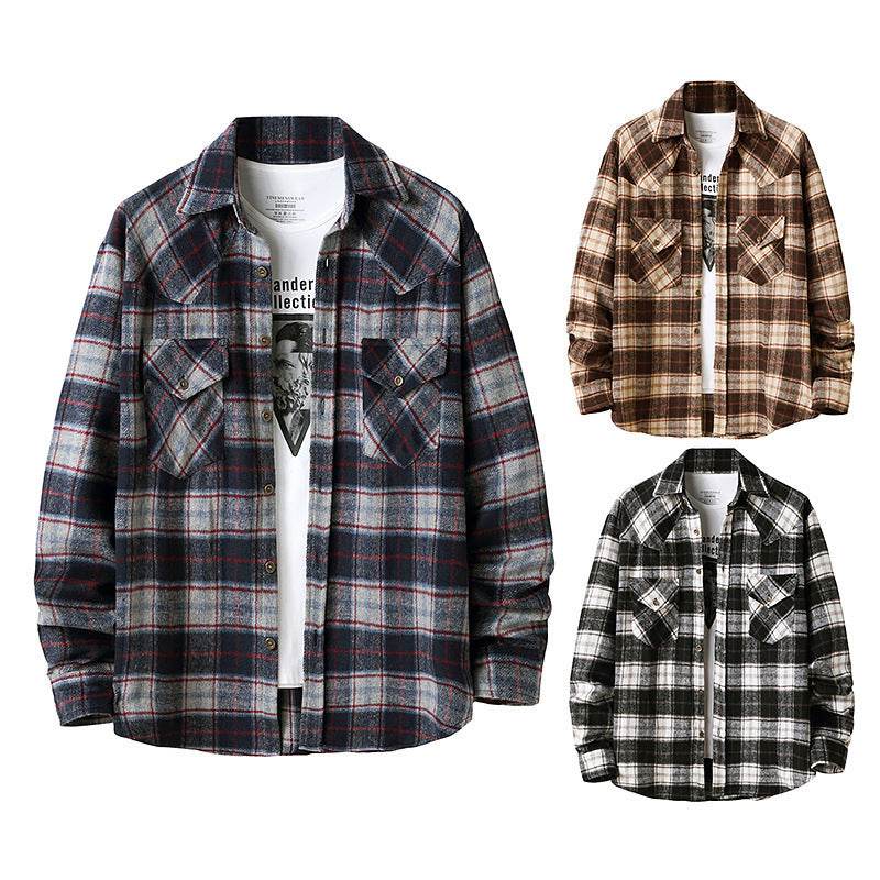 Men's New Style Hanging Shot American Flannel Plaid Shirt Jacket Shirt - Mubimart