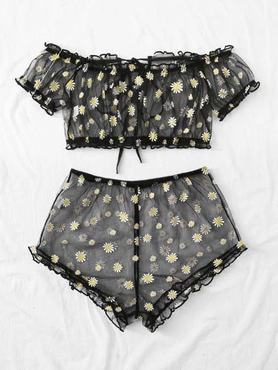 Women's Mesh Printed Lingerie Set - Mubimart - Lingerie Sets 