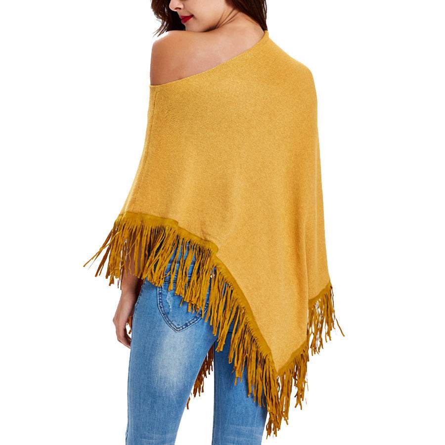 Fringed cloak shawl - Mubimart