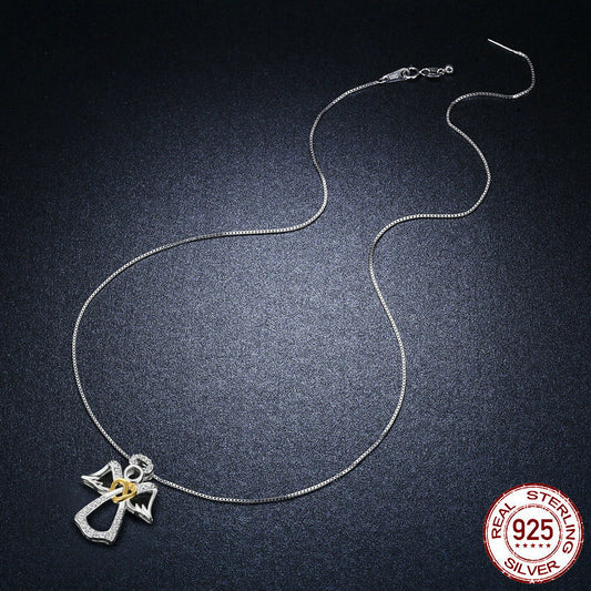 Sterling Silver Guardian Angel Necklace Diamond Necklace for Women