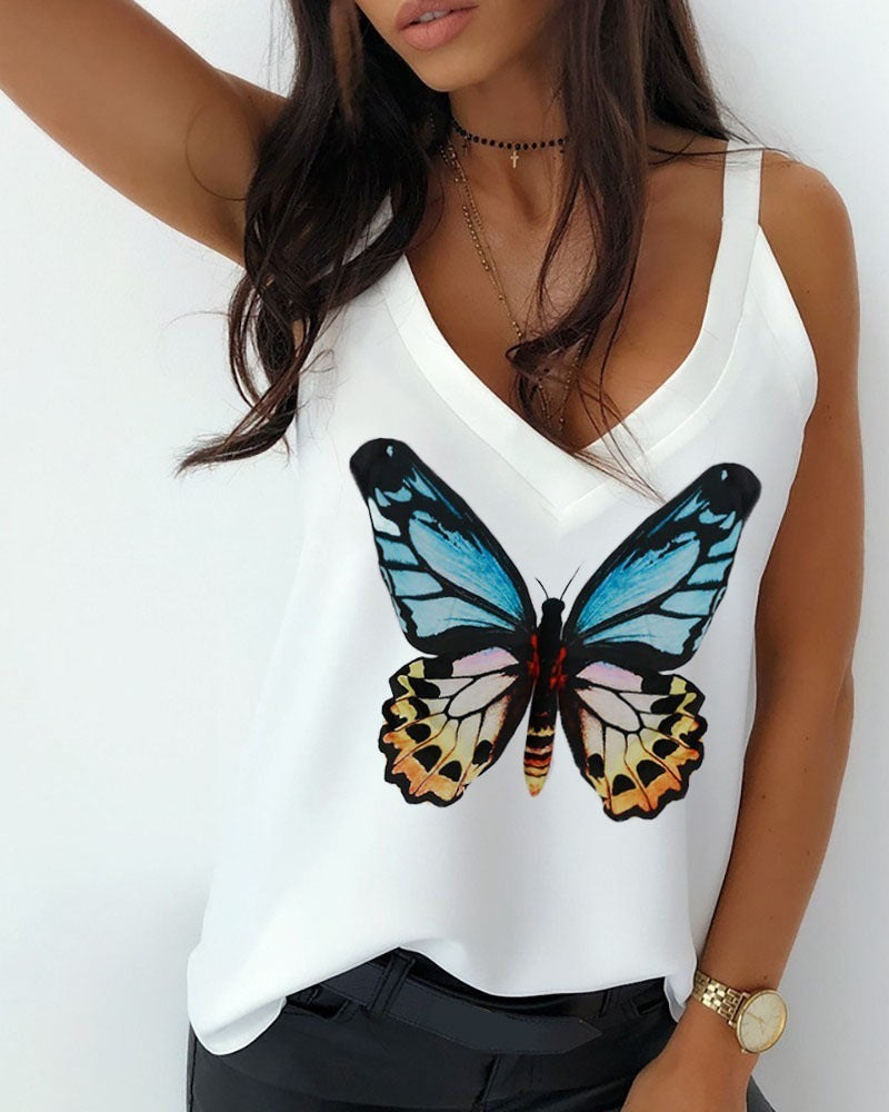 Loose butterfly camisole - Mubimart -  