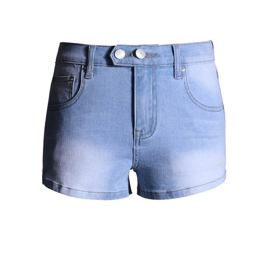 Elastic Low Waist Denim Shorts For Women - Mubimart