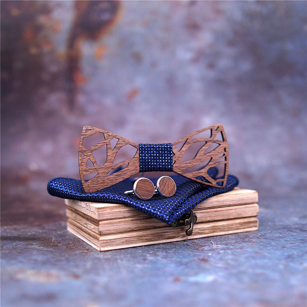 Handmade men's plaid bow tie plain wooden personality bow tie - Mubimart