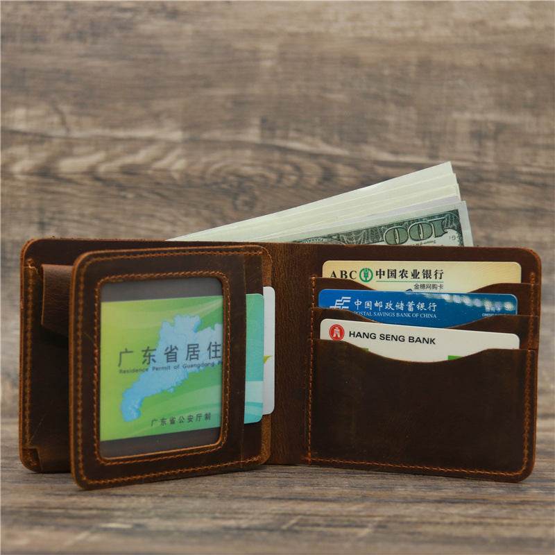 Men's Wallet Leather Wallet Retro Rough Tri-fold First Layer Cowhide - Mubimart