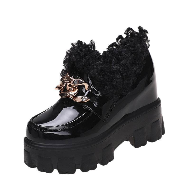 Fashion Plus Fluffy Mouth Thick Soled High Loafers Women - Mubimart