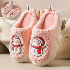 Cute Snowman Slippers Winter Indoor Household Warm Plush Thick-Soled Anti-slip Couple Home Slipper Soft Floor Bedroom House Shoes - Mubimart - Womens Slipper 