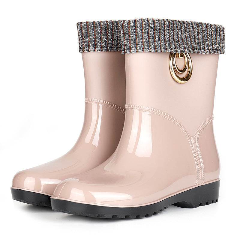 Rain boots women's drum plus cotton rain boots - Mubimart