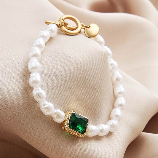 Retro Fashion Simple Temperament Inlaid Green Gemstone Bracelet - Mubimart