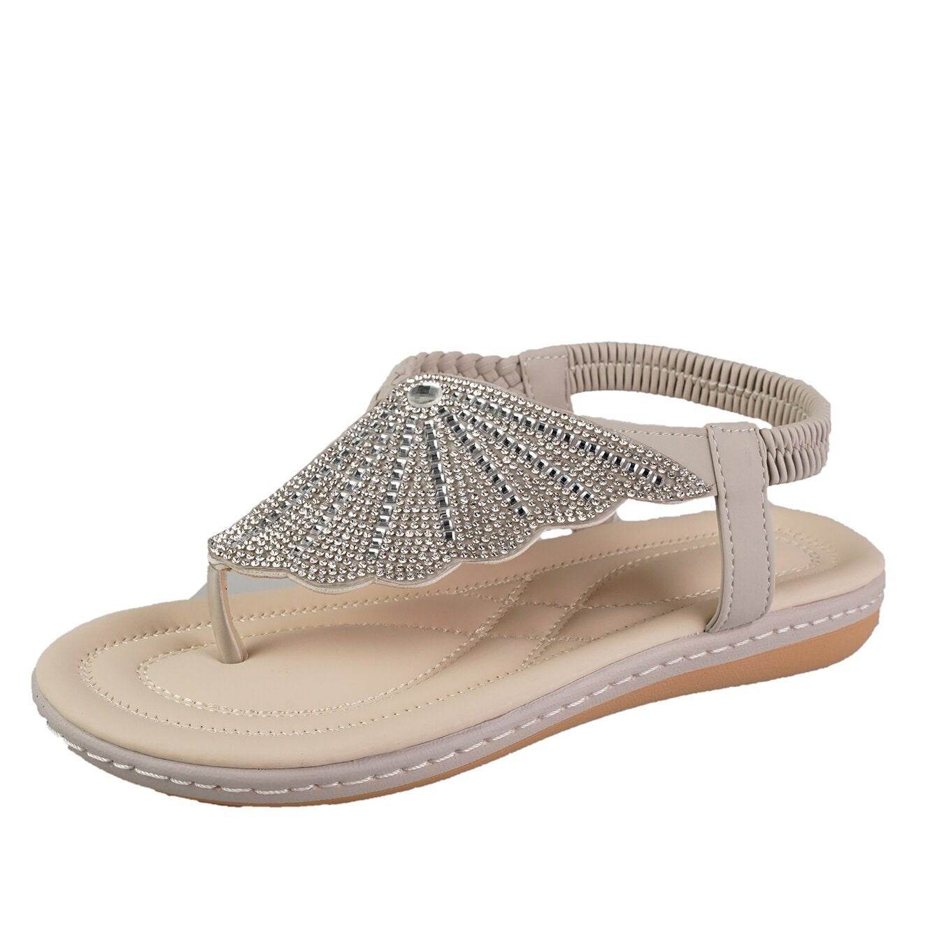 New Rhinestone Shell Flip-Flops Sandals Summer Beach Shoes For Women Fashion Casual Low Heel Flat Slides Slippers - Mubimart
