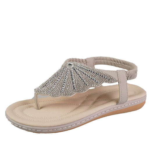 New Rhinestone Shell Flip-Flops Sandals Summer Beach Shoes For Women Fashion Casual Low Heel Flat Slides Slippers - Mubimart