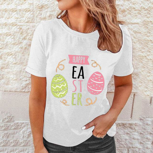 Shirts Women Easter Printed Casual Blouses Short Sleeve Tees - Mubimart