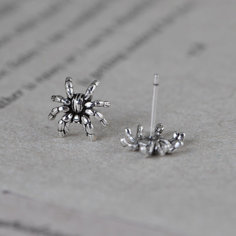 Fashion Men And Women Thai Silver Simple Literary Design Spider Earrings