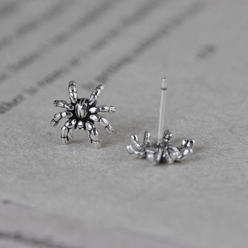 Fashion Men And Women Thai Silver Simple Literary Design Spider Earrings - Mubimart