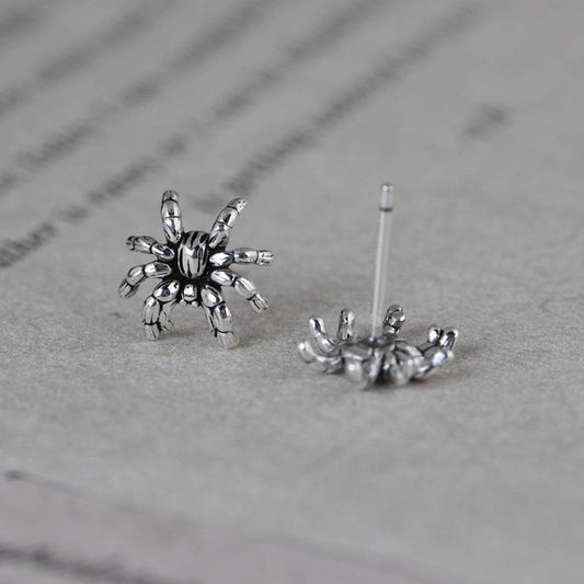 Fashion Men And Women Thai Silver Simple Literary Design Spider Earrings - Mubimart