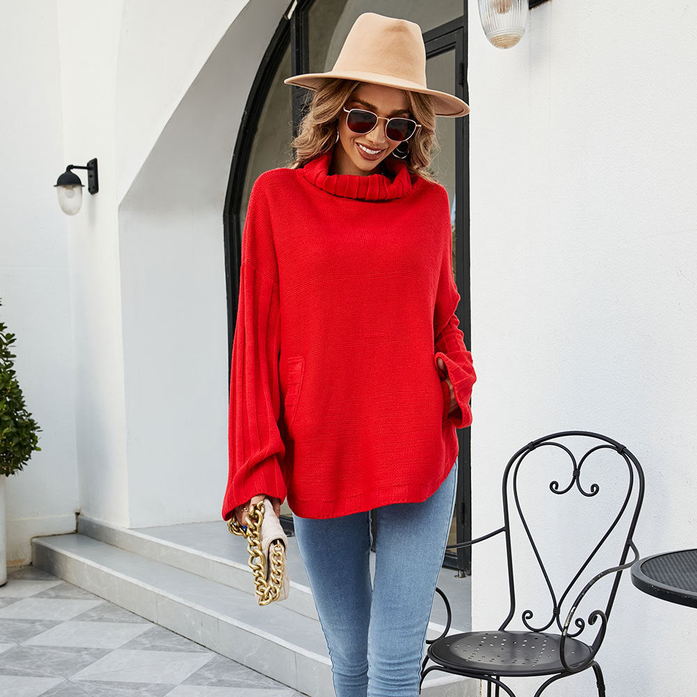 New Solid Color Pullover Knitwear Women's Loose Plus Size Turtleneck Sweater