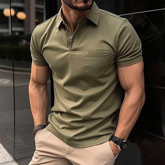 Summer Polo Shirt Chest Pocket Men's Sports Polo Shirt - Mubimart