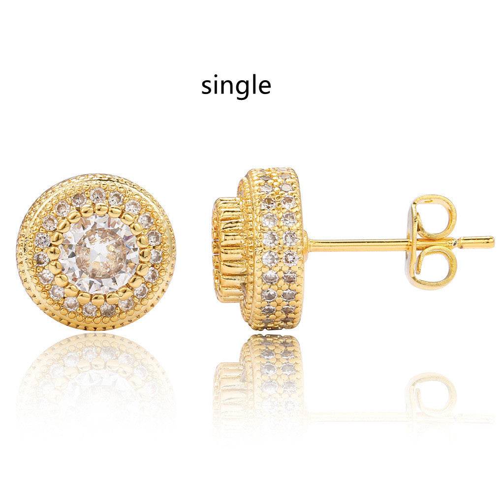 Hip Hop Round Full Zircon Earrings Rose Gold For Men And Women - Mubimart