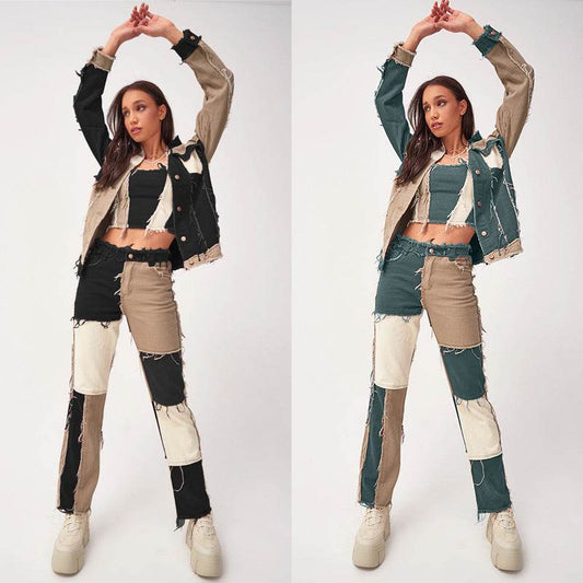 Wide Leg Jeans Women High Waist Sexy Fashion Stitching - Mubimart
