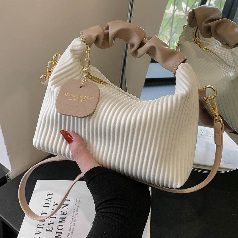 Women Fashion Crossbody Bag PU Leather Pleated Cloud Small Tote Bags Casual Simple Elegant Temperament Messenger Bags - Mubimart
