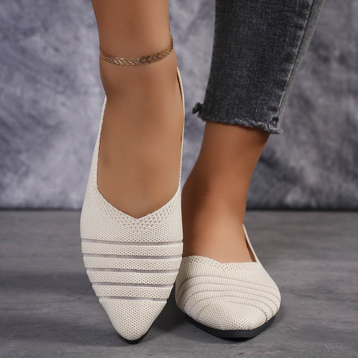 Flyknit Shoes Plus Size Women's Flat Pointed Toe - Mubimart