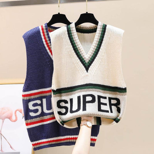 Women's letter sweater vest - Mubimart