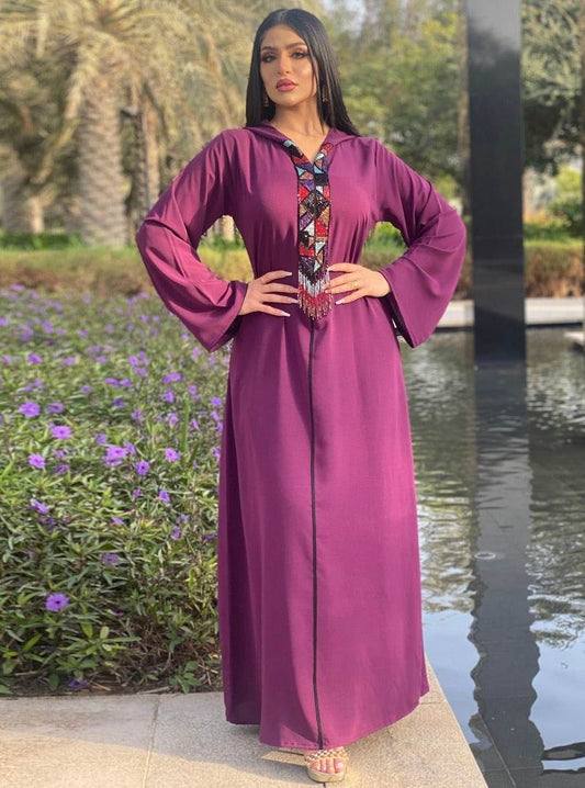 Hooded Robe Purple Dress With Diamond Tassels Women - Mubimart