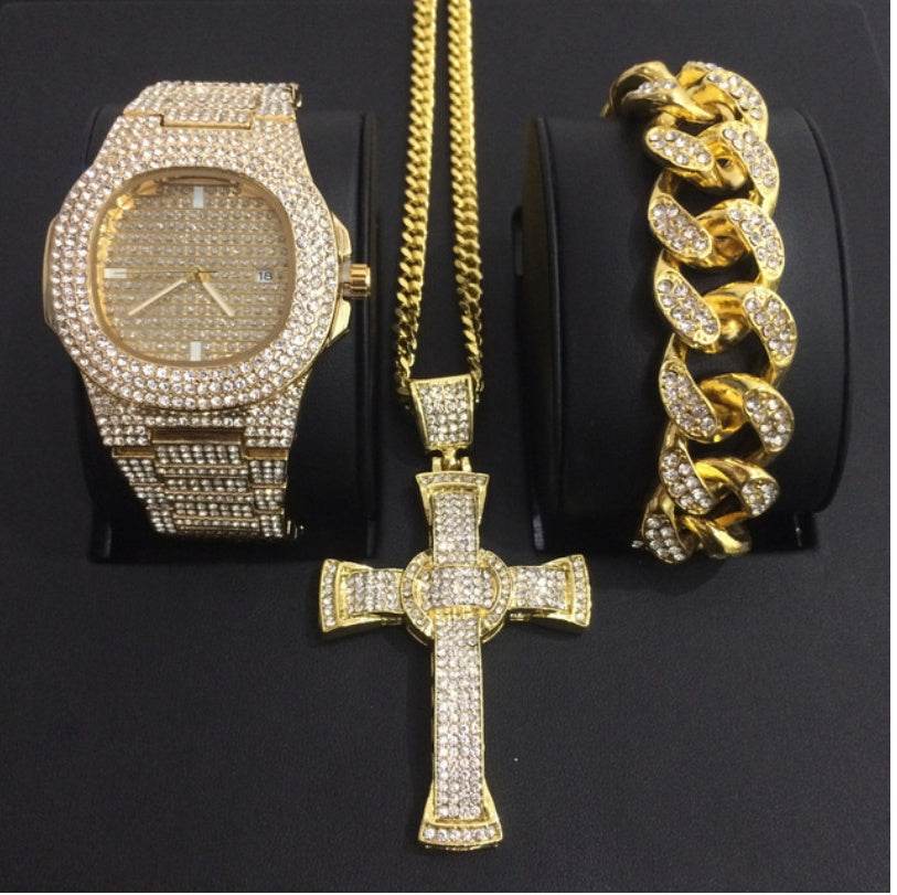 Mens Watches Luxury Brand Fashion Diamond Date Quartz Watch - Mubimart
