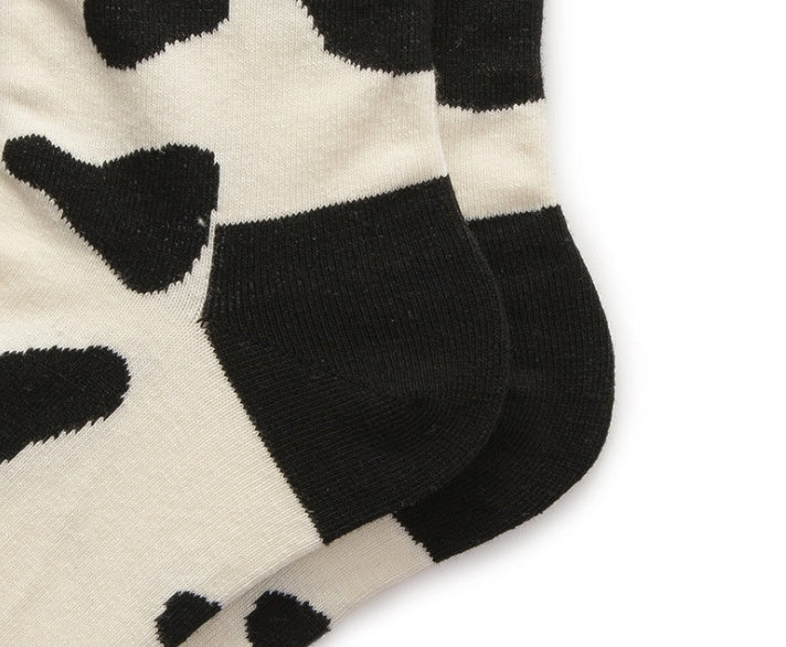 Leopard Dalmatian Black White Cotton Crew Socks - Mubimart -  