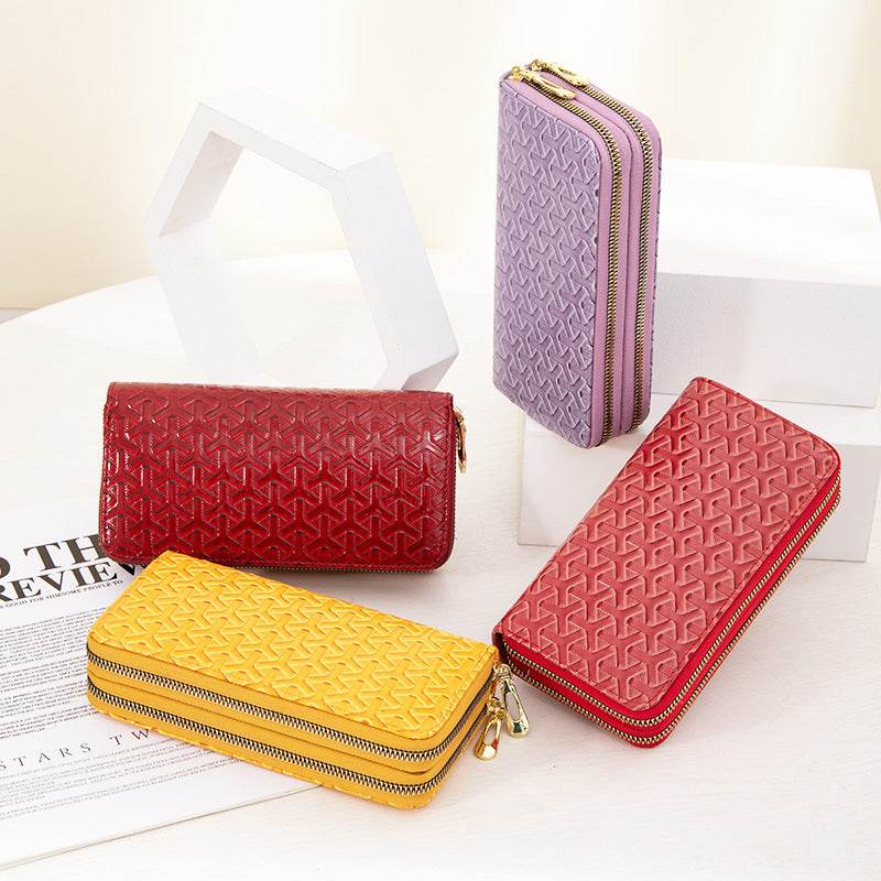 Large Capacity Double Layer Bright Leather Striped Mobile Phone Bag - Mubimart