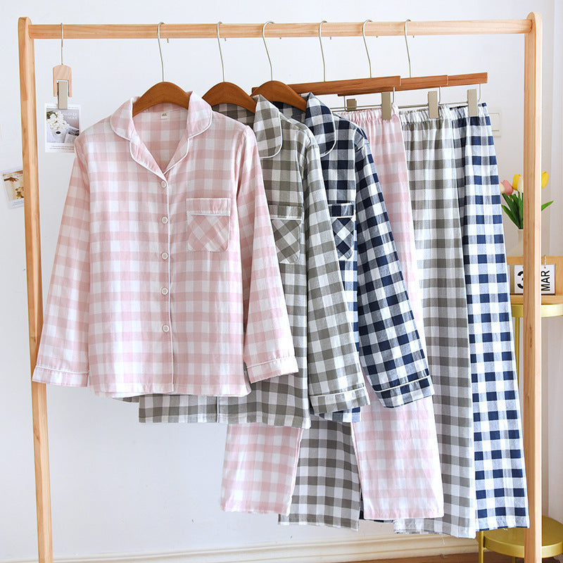 Couple's Cotton Long-sleeved Pajamas Spring And Autumn Large Size Thin Loungewear Suit - Mubimart - Loungewear 