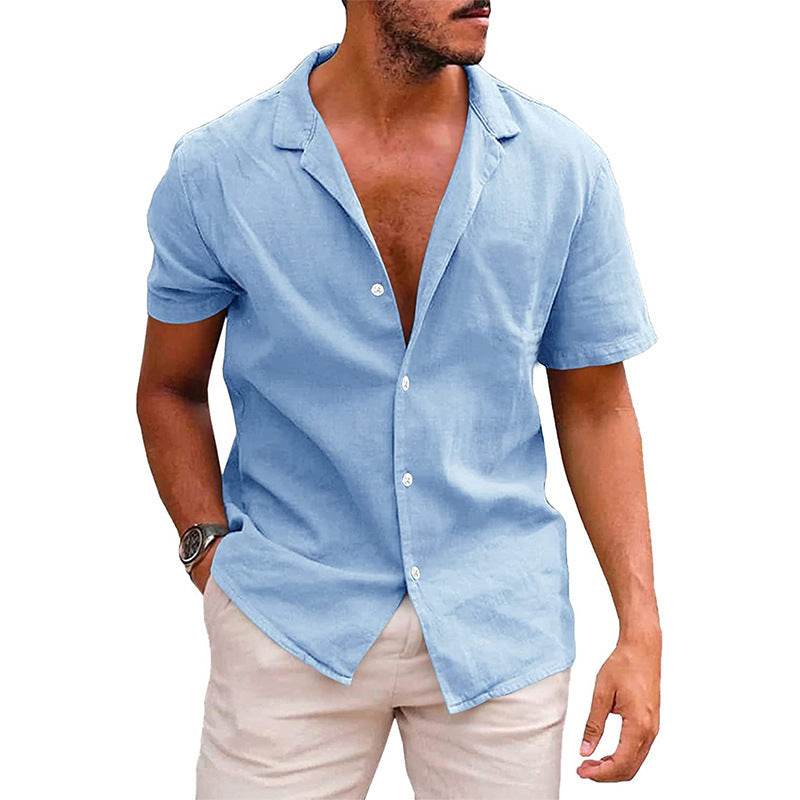Men's Tops Casual Button Down Shirt Short Sleeve Beach Shirt Summer Mens Clothing - Mubimart