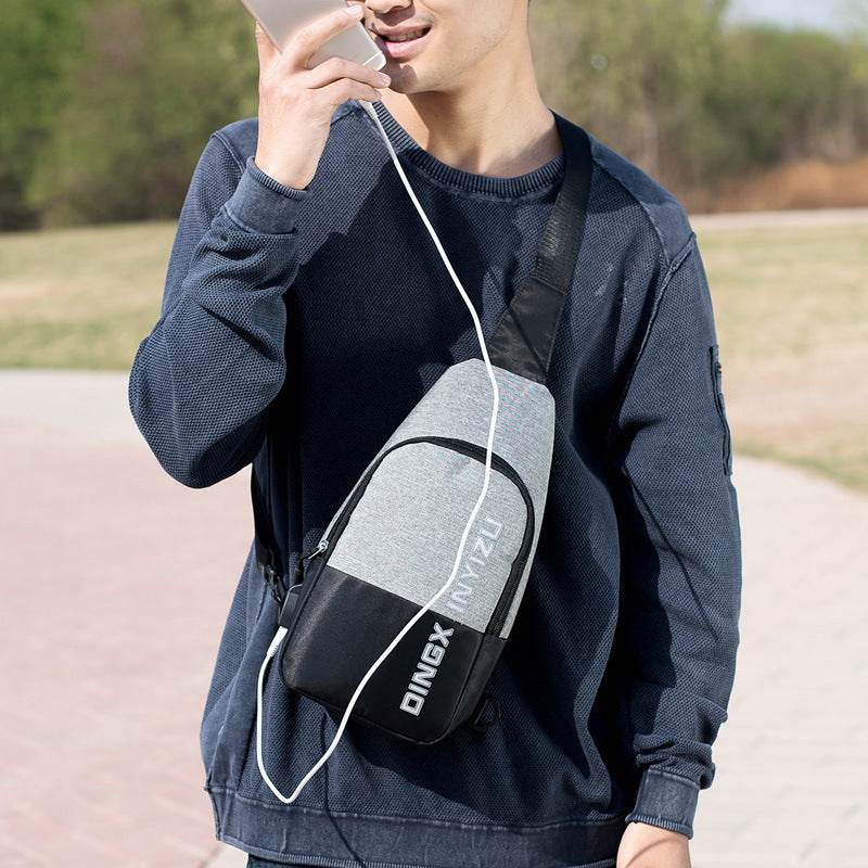 Contrast Stitching Mens Casual Sports Waterproof Chest Bag- Deep Blue - Mubimart