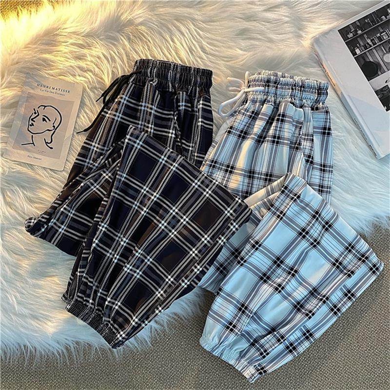 Plaid Pants Women's Casual Jogger Pants Fashion Loose Street Harem Pants - Mubimart