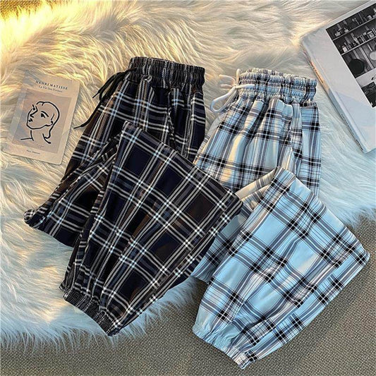Plaid Pants Women's Casual Jogger Pants Fashion Loose Street Harem Pants - Mubimart