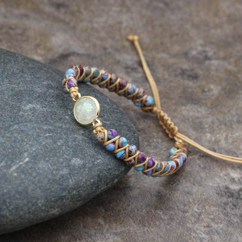 Natural Stone Bracelet for Women Round Crystal Bracelet Bangle Double Beads Yoga Bracelet - Mubimart