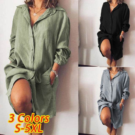 Loose Mid Length Shirts Women Dress Cover-ups Tunics For Mini Dress - Mubimart
