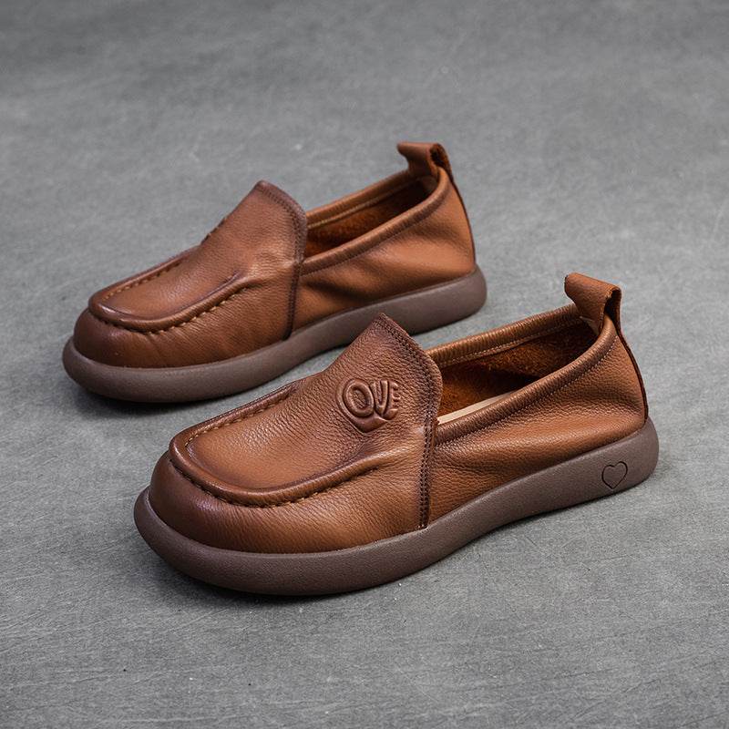 Spring First Layer Cowhide Retro Rub Colored Flat Bottom Comfort Women's Shoes - Mubimart