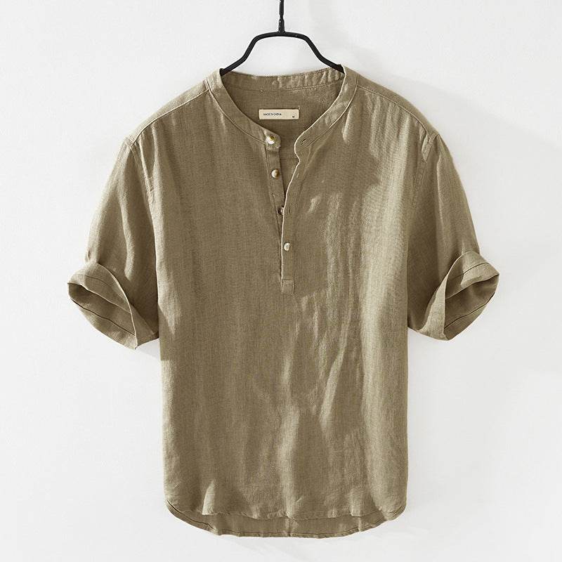 Linen Shirt Summer Half Sleeves Cotton Linen Shirt - Mubimart